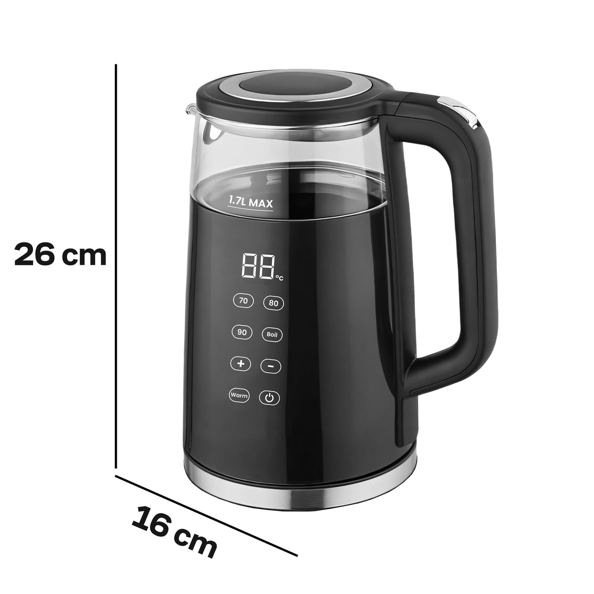 1.7-liter, 2200-watt cordless electric kettle, glass, with temperature control, model OR1300 - Carlat