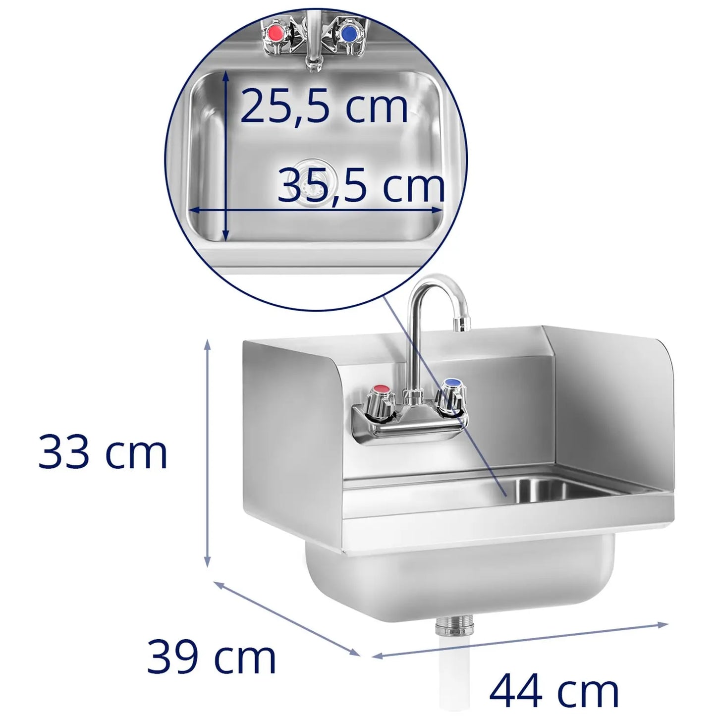 Royal Catering Kitchen sink for hands of stainless steel width 43.5cm – image 6
