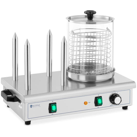 Royal Catering Hot dog warmer, 4 bun skewers, container for 30 sausages, 650 W