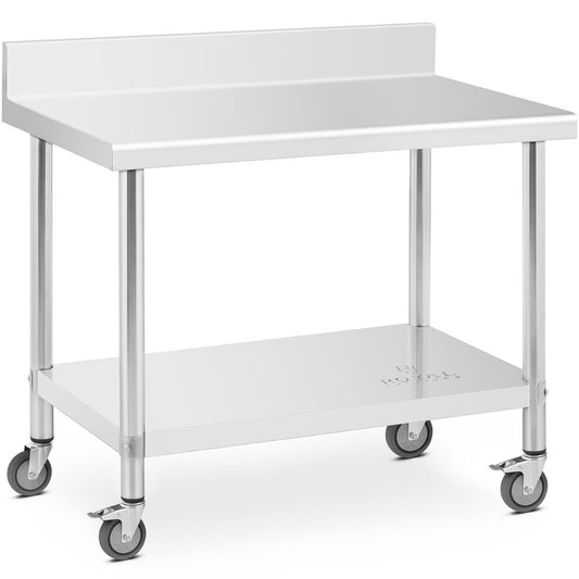 Royal Catering Table, wall-mounted worktop with edge, on wheels, 1 shelf, 100 x 60 cm, up to 155 kg