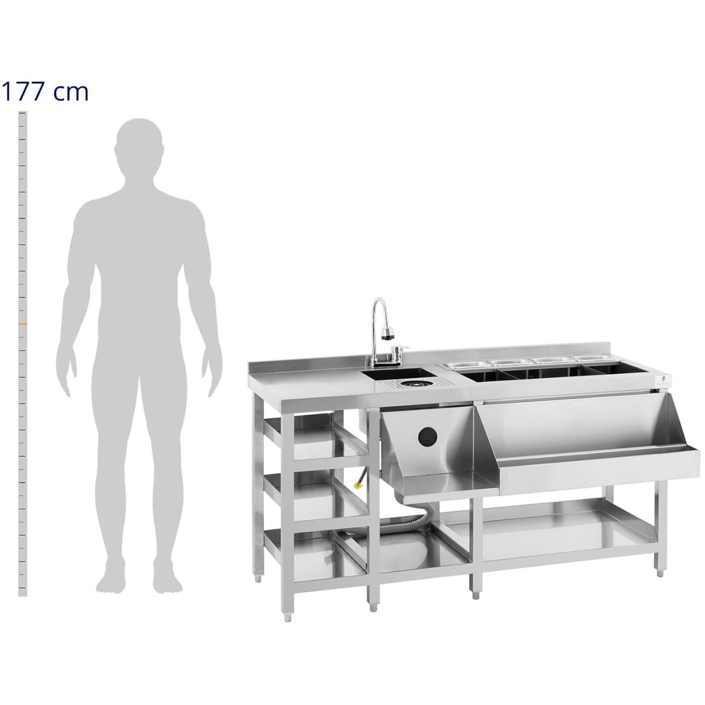 Royal Catering Barman's station bartender table bartender sink with washing machine and ice containers stainless steel