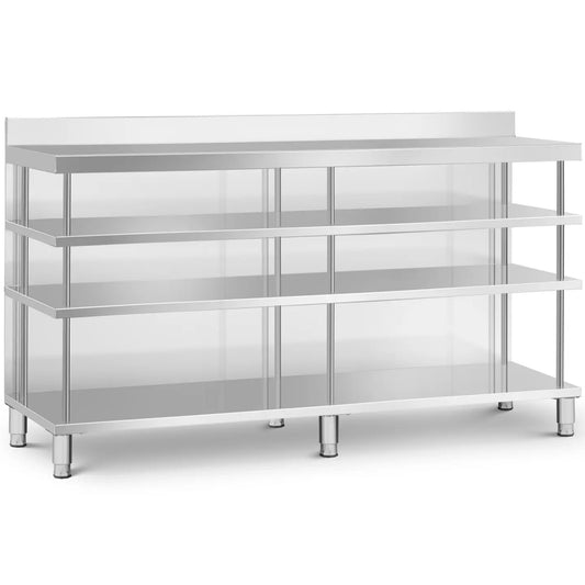Royal Catering Gastronomy work bar table with edge, 4 shelves, STEEL 200 x 60 x 105 cm