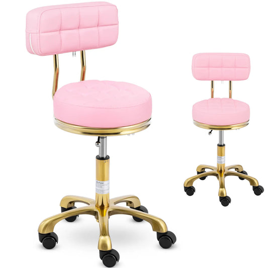 Physa Cosmetic stool chair with backrest on wheels up to 150 kg GELA pink gold