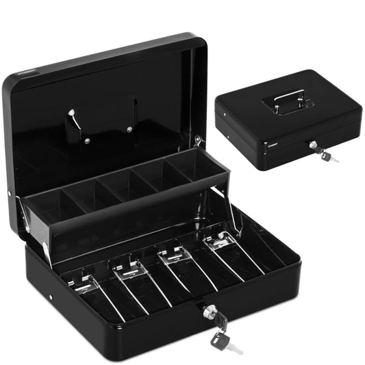 Stamony Steel cash box with a tray for coins and coins