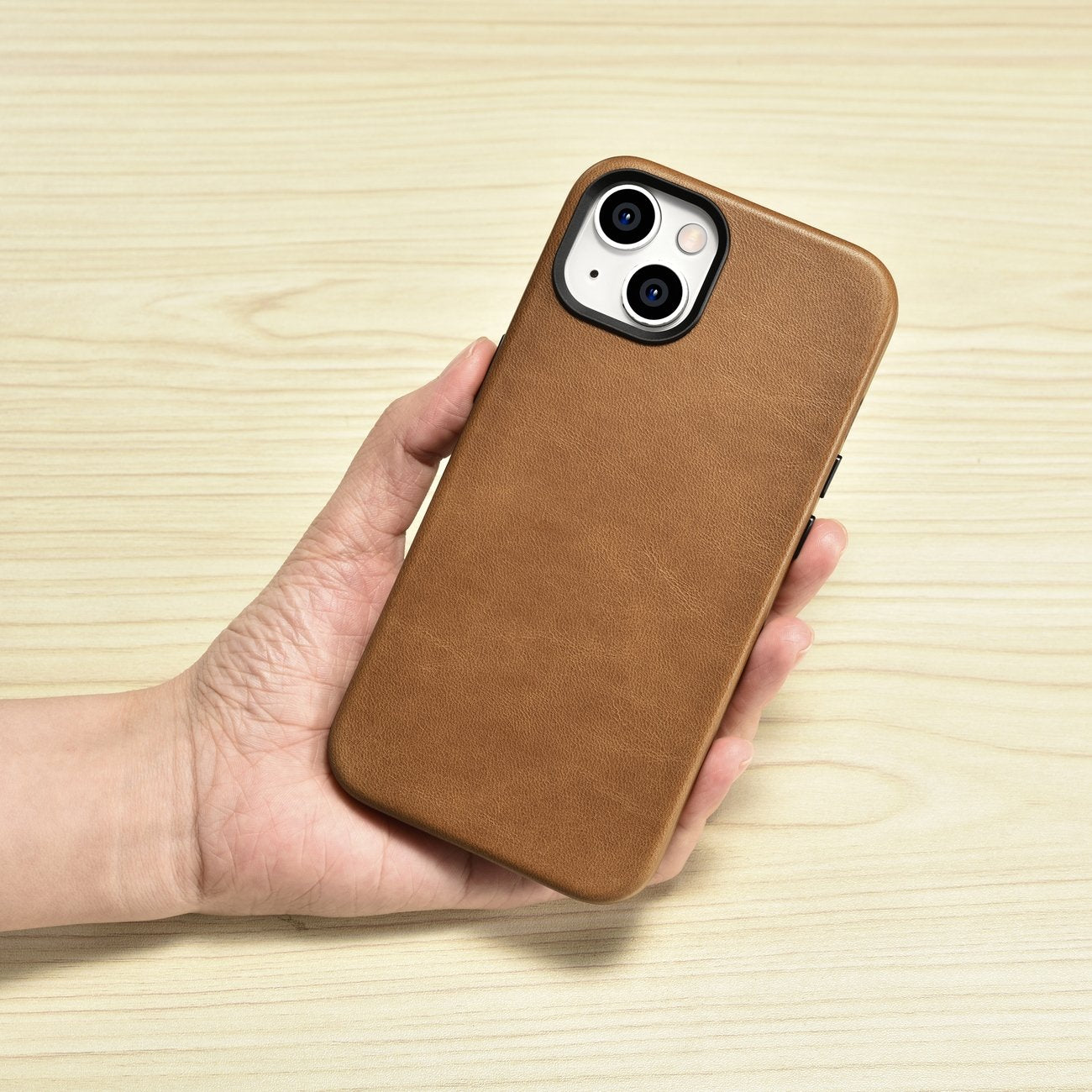 ICARER iPhone 14 Plus Magnetic Leather Case with MagSafe Oil Wax Premium Leather Case Light Brown – image 11
