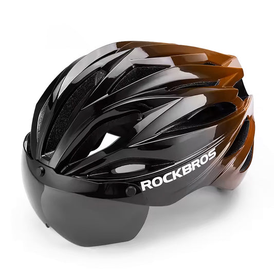ROCKBROS Bicycle helmet with a lens, detachable glasses with a UV filter, unisex - black and brown