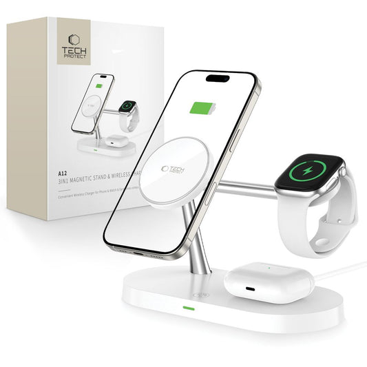 Tech-Protect 3in1 inductive charger for smartphone, headphones, smartwatch with MagSafe - white