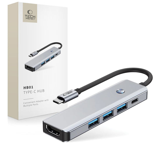 Tech-Protect 5in1 HUB Adapter USB-C PD USB-A HDMI 4K 60Hz 100W - gray