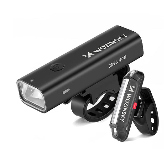 WOZINSKY Set of rechargeable bicycle lights front and rear 400 lm - black