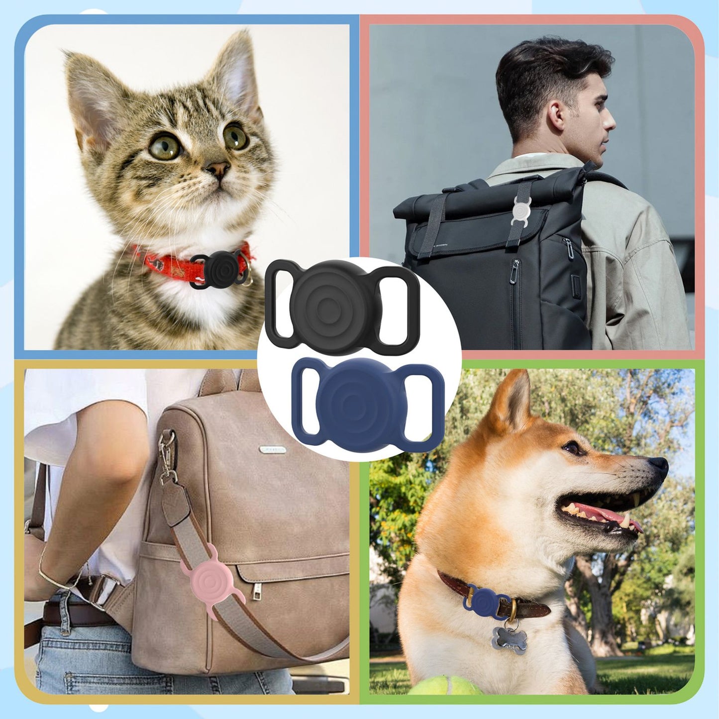 HURTEL Silicone waterproof AirTag locator case for dog and cat collar - black – image 8