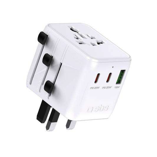 SBS USB-C USB-A EU UK US AUS JP network travel adapter - white