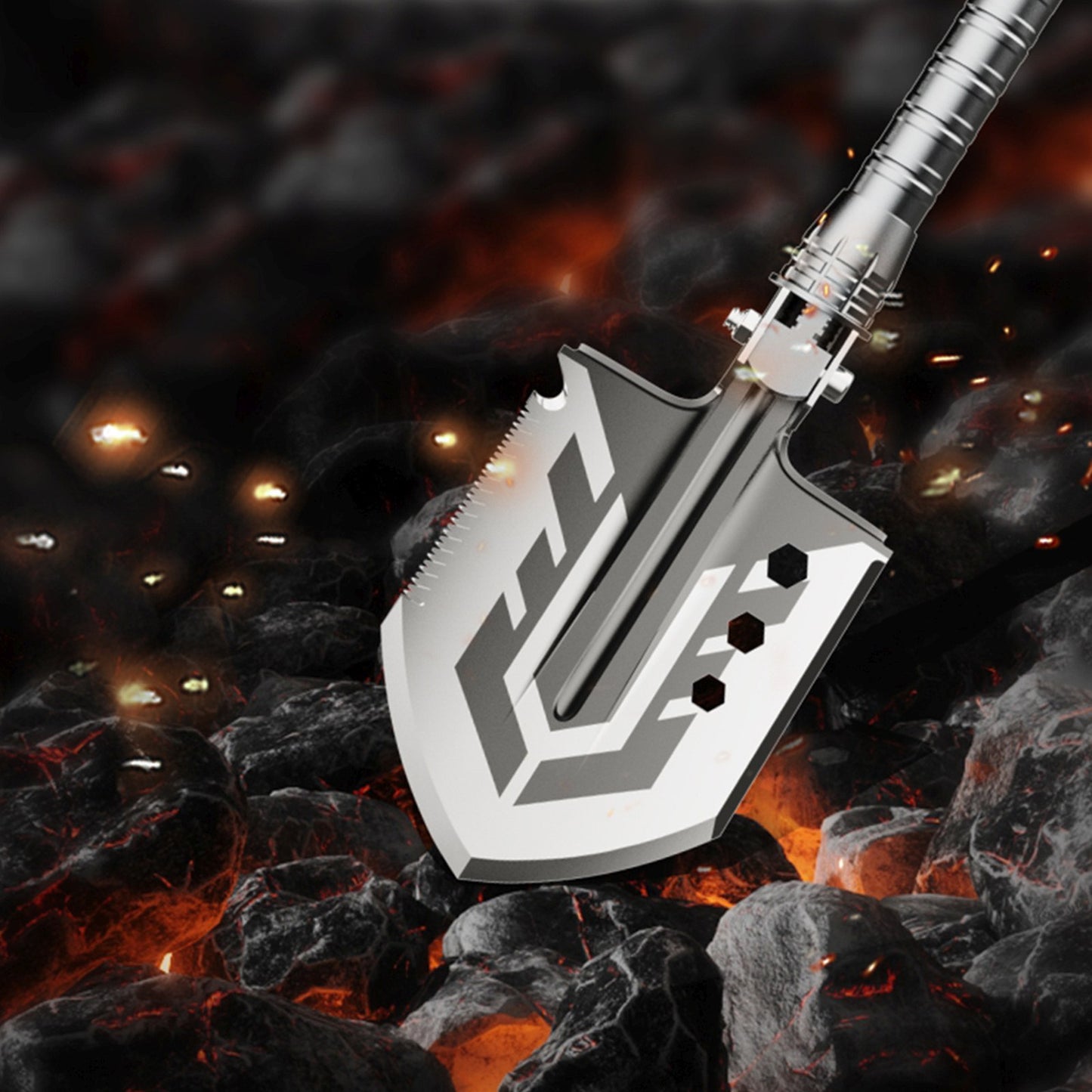 WOZINSKY Multifunctional shovel for survival bushcraft, knife, hammer, fire starter, whistle, harpoon - gray – image 8