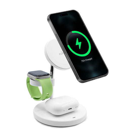 PURO 3in1 inductive charger with stand for iPhone AirPods USB-A - white
