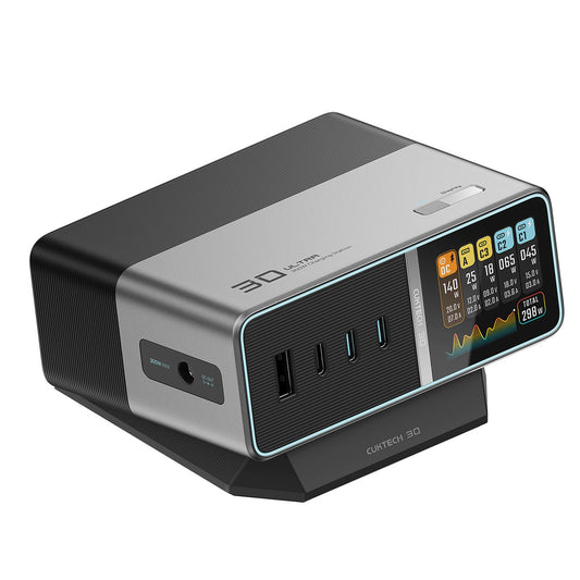 CUKTECH 5-in-1 charging station with digital display USB-A USB-C 300W - silver