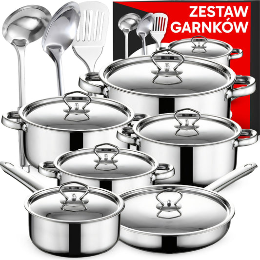15-Piece Stainless Steel Cookware Set: Skillet, Spoons, Lids - OR205 - Carlat