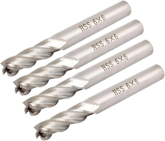 4 Pcs 6mm HSS Straight Shank 4 Flute End Mill Milling Cutter Tool - Carlat