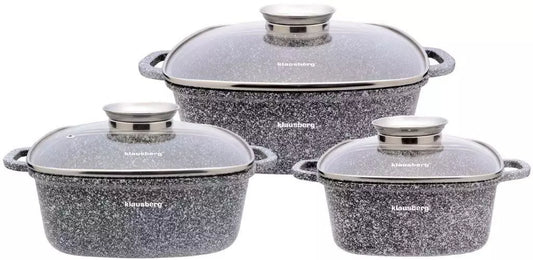 6-piece cookware set, gray marble pattern, diameters 20, 24, 28 cm, Klausberg - Carlat