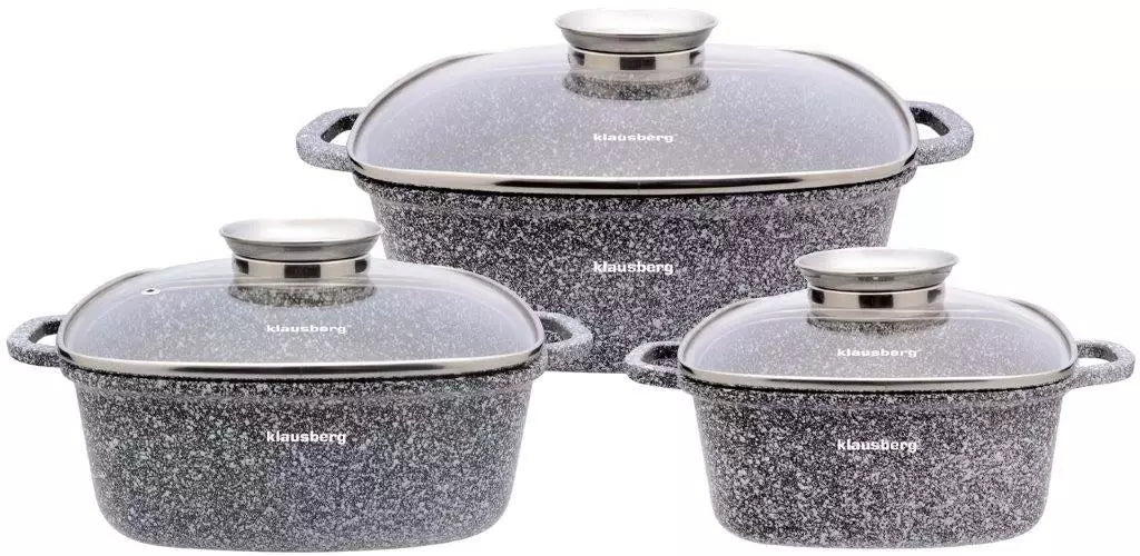 6-piece cookware set, gray marble pattern, diameters 20, 24, 28 cm, Klausberg - Carlat