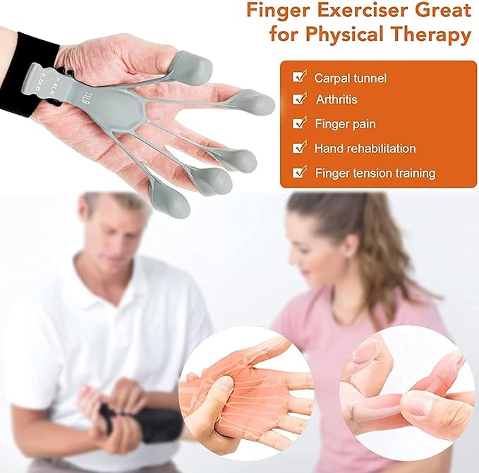 2 Finger Exerciser Set, Adjustable Silicone Hand Exerciser to Improve Finger Function and Movement, Increase Strength Training with 6 Resistance Levels