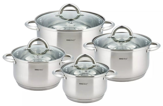 8-piece cookware set, stainless steel, diameters 16, 18, 20, 24 cm, Kinghoff - Carlat