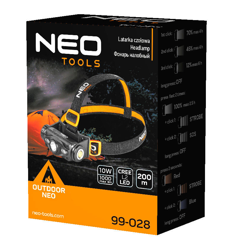 NEO TOOLS USB rechargeable headlamp 1000 lm red/blue CREE LED + LED – image 5