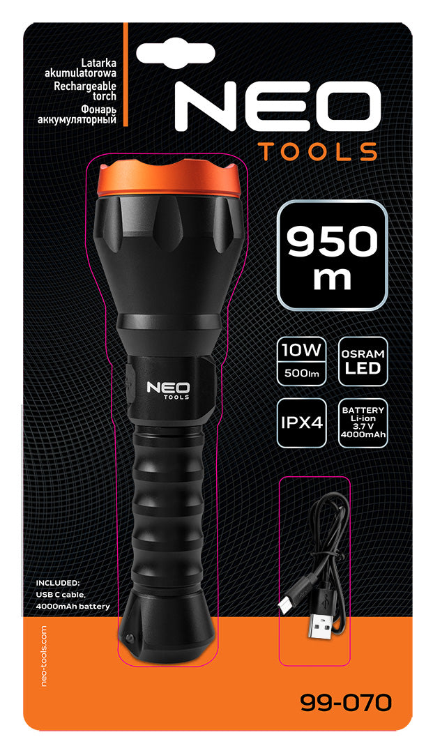 NEO TOOLS Flashlights, hand – USB C 500 lm Osram LED rechargeable flashlight – image 11