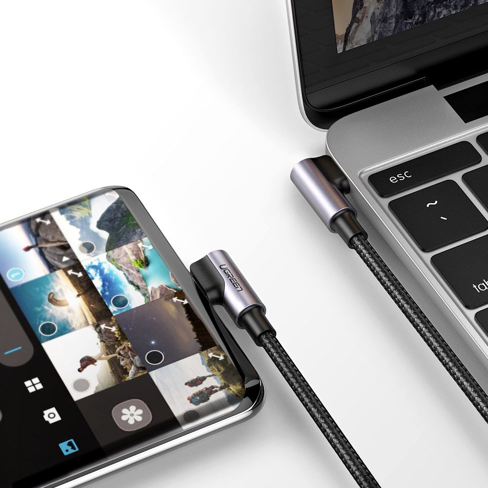 Angular cable with USB-C side plug on USB-C Quick Charge 1m - grey - Carlat
