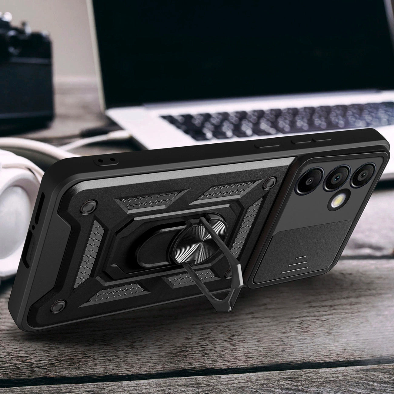 Armored case for Samsung Galaxy A56 with Hybrid Armor Camshield camera cover stand - black - Carlat
