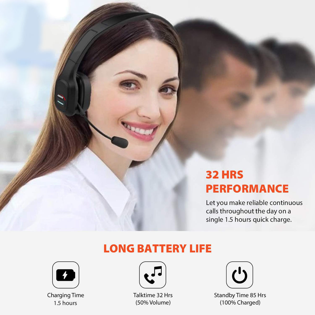 Audiocore Bluetooth ANC Call Center Headset with Microphone, QCC3020, ANC, AVRCP, A2DP, HSP, HFP, SBC and AAC codecs, AC864 - Carlat