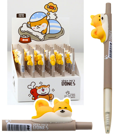 Ballpoint Pen with a Yellow Shiba Inu Figurine, Blue Ink, 0.5mm - Carlat