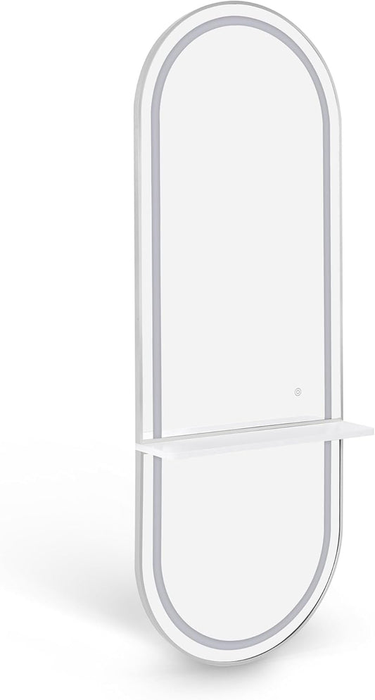 Barberpub J6270 Wall Mirror with Lighting, Full-Length Mirror with Aluminium Frame, Large Mirror with Shelf, Touch Switch, 3 Light Colours, Dimmable, for Hairdressing Salon, 17 x 65 x 177 cm - Carlat
