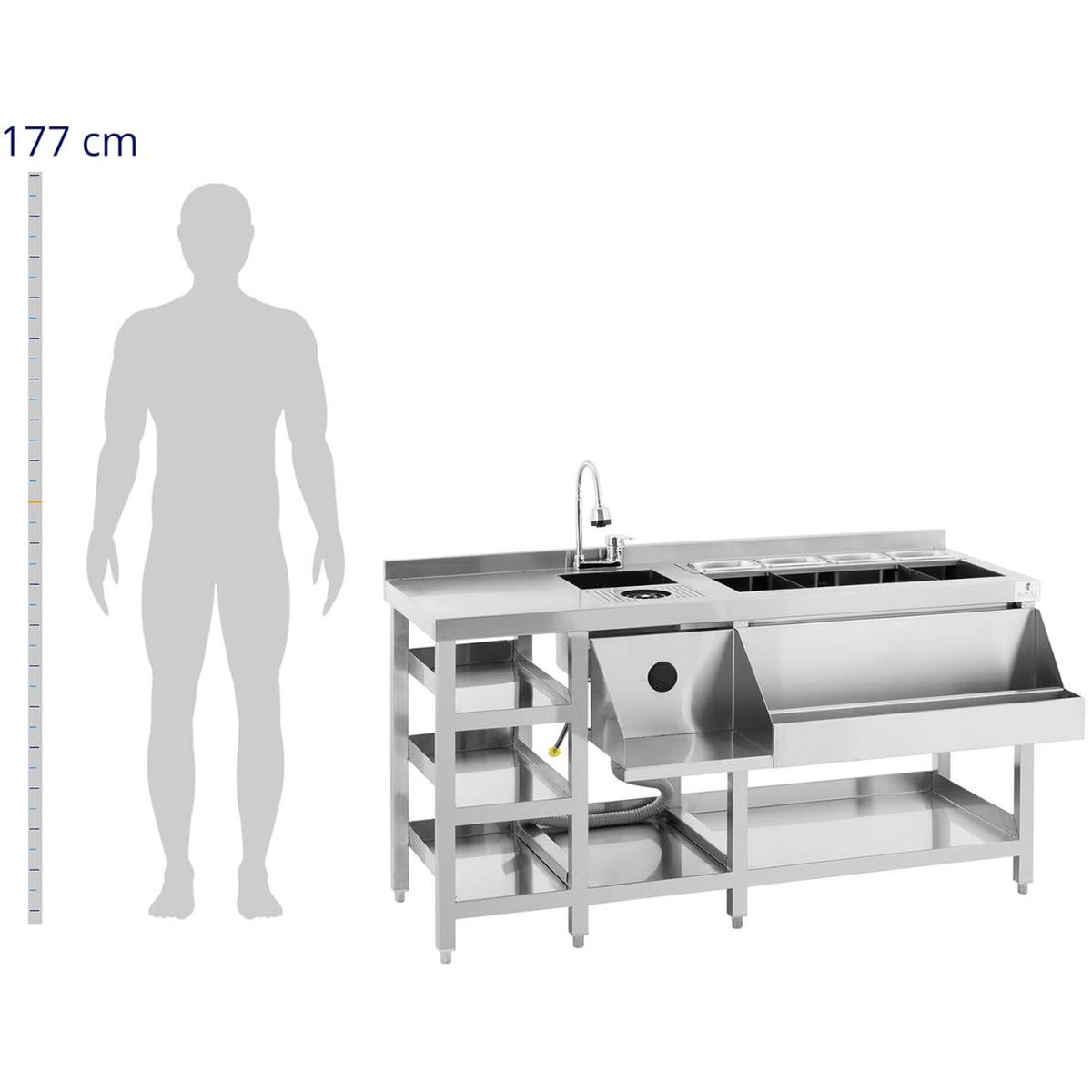 Barman's station bartender table bartender sink with washing machine and ice containers stainless steel - Carlat