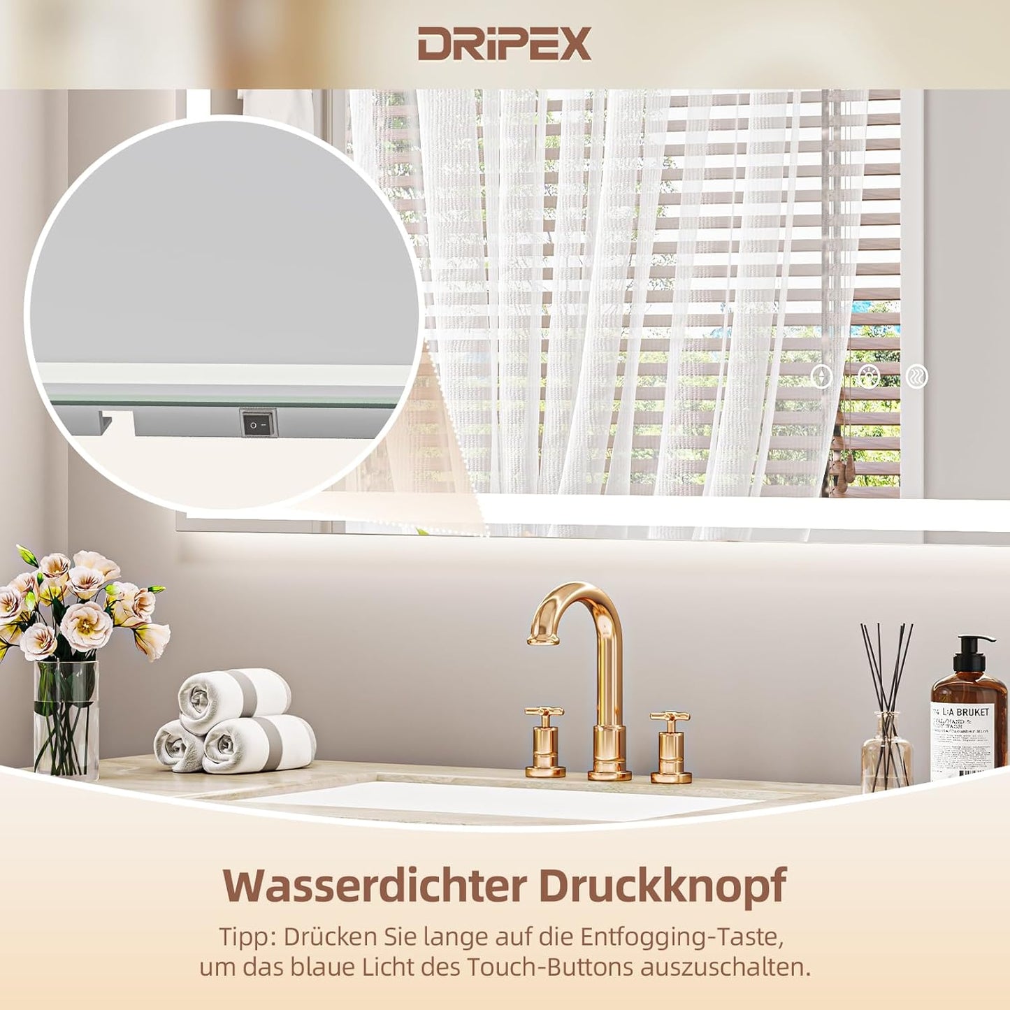 Bathroom Mirror, LED Bathroom Mirror, Memory Function, Touch Switch, Push Button, Dimmable, 3 Light Colours, Adjustable Bathroom Mirror with Lighting, Bathroom Mirror with Wall Mirror, Anti-Fog, 60 x - Carlat