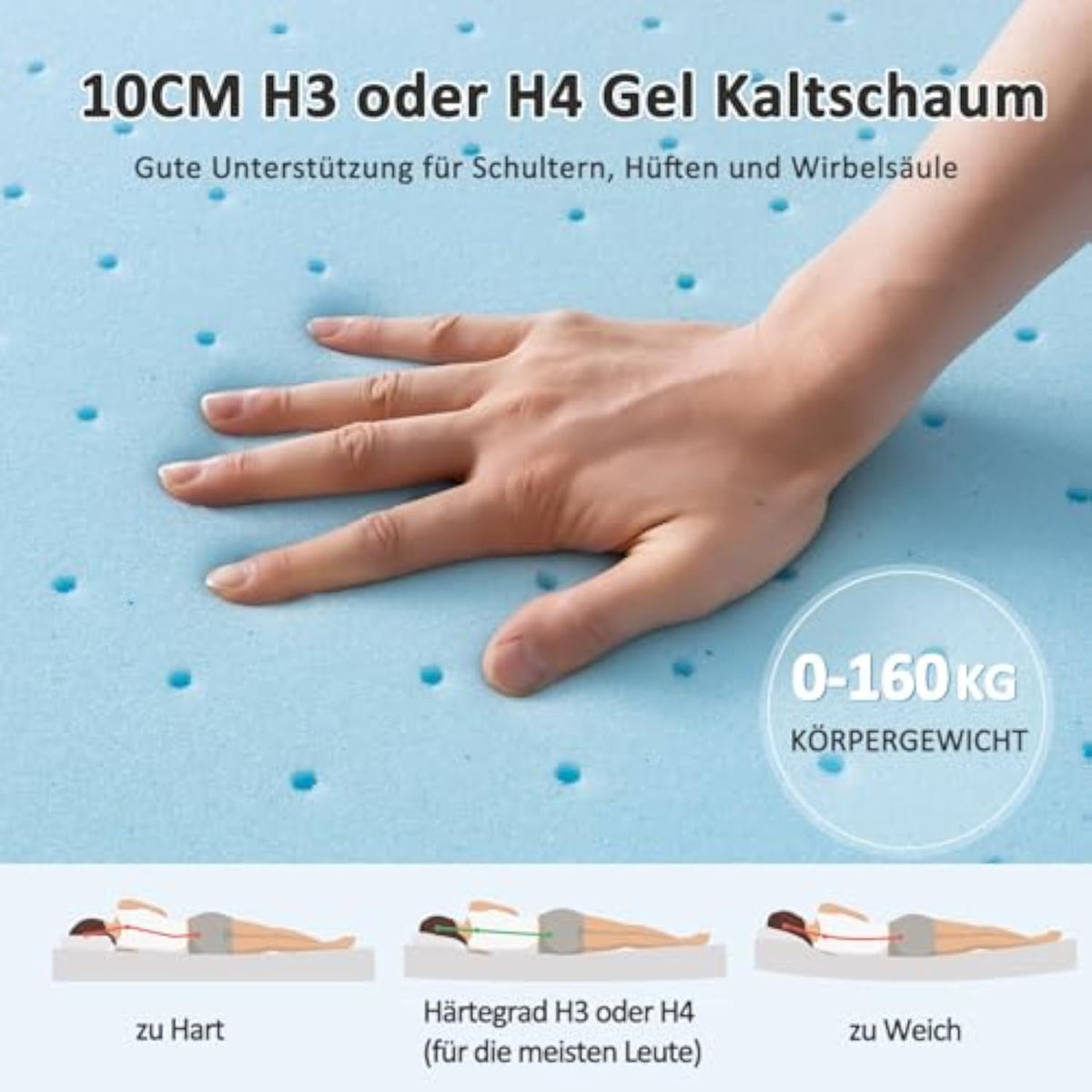 BedStory Gel Topper 80 x 200 cm H3/H4 10 cm Height Cold Foam Core - Carlat