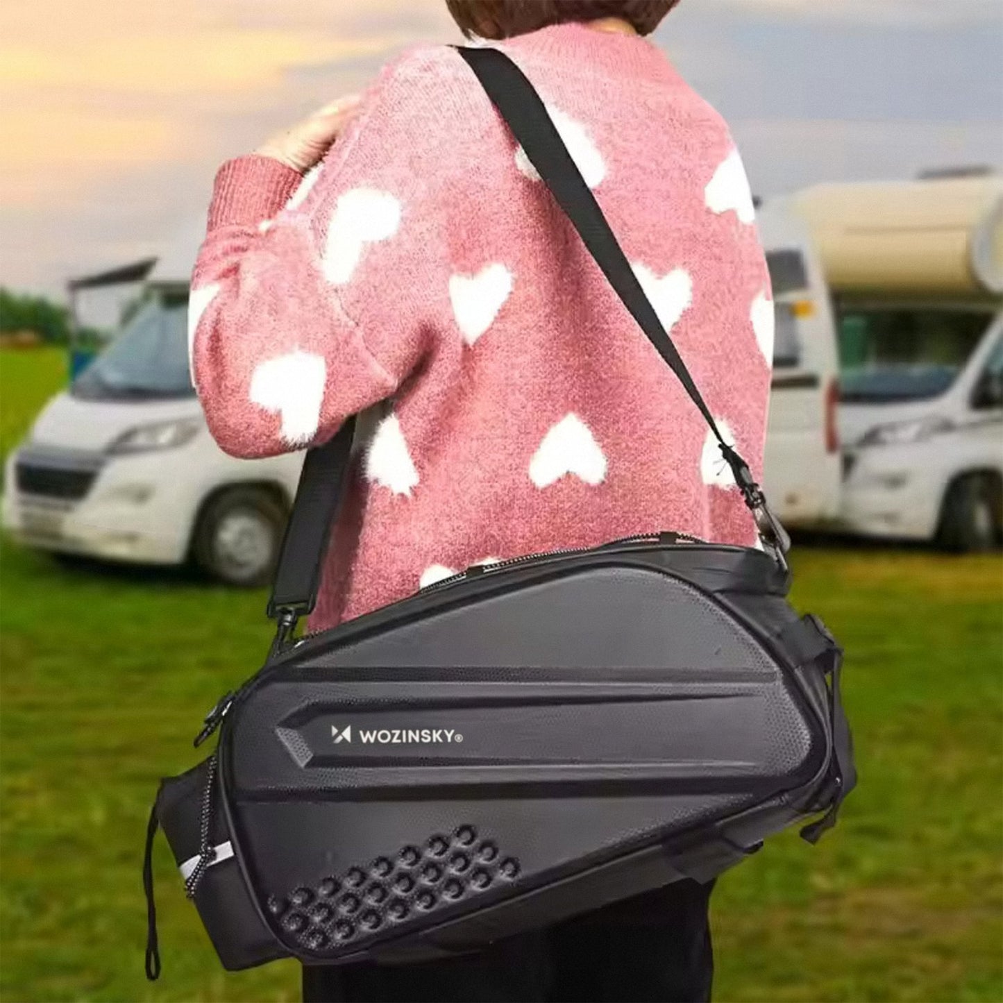 Bicycle pannier bag with long strap - black - Carlat