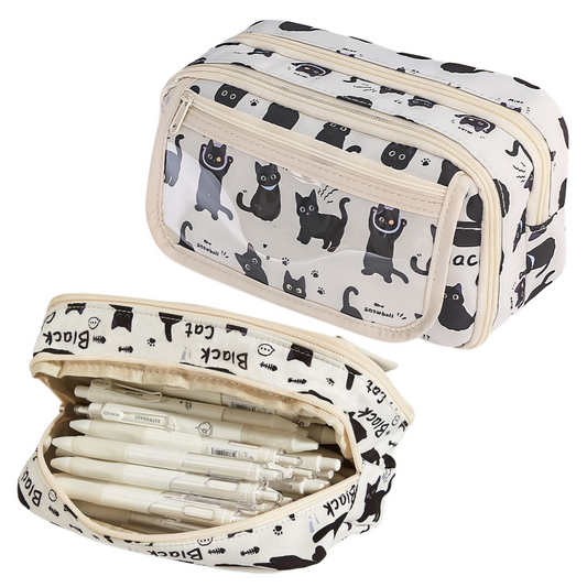 Black Cats White School Pencil Case and Supplies Pouch, 21 cm - Carlat