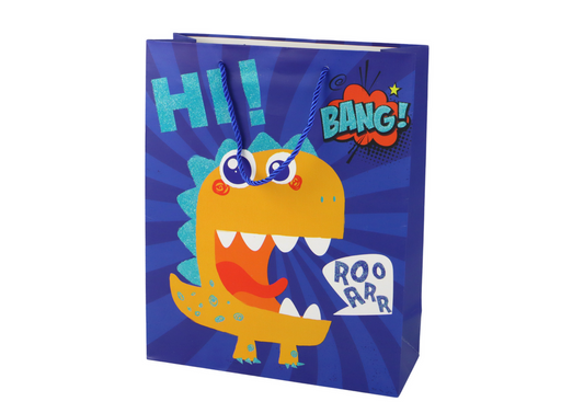 Blue Dinosaur Paper Gift Bag, 32 cm x 26 cm x 10 cm - Carlat