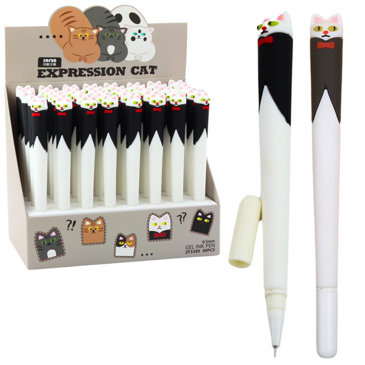 Blue Gel Pen with Cat and Fly, Black-and-White Cap, 16.5 cm - Carlat