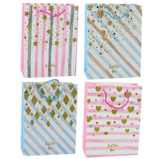 Blue and Pink Glitter Paper Gift Bag, 23 x 18 x 10.5 cm - Carlat