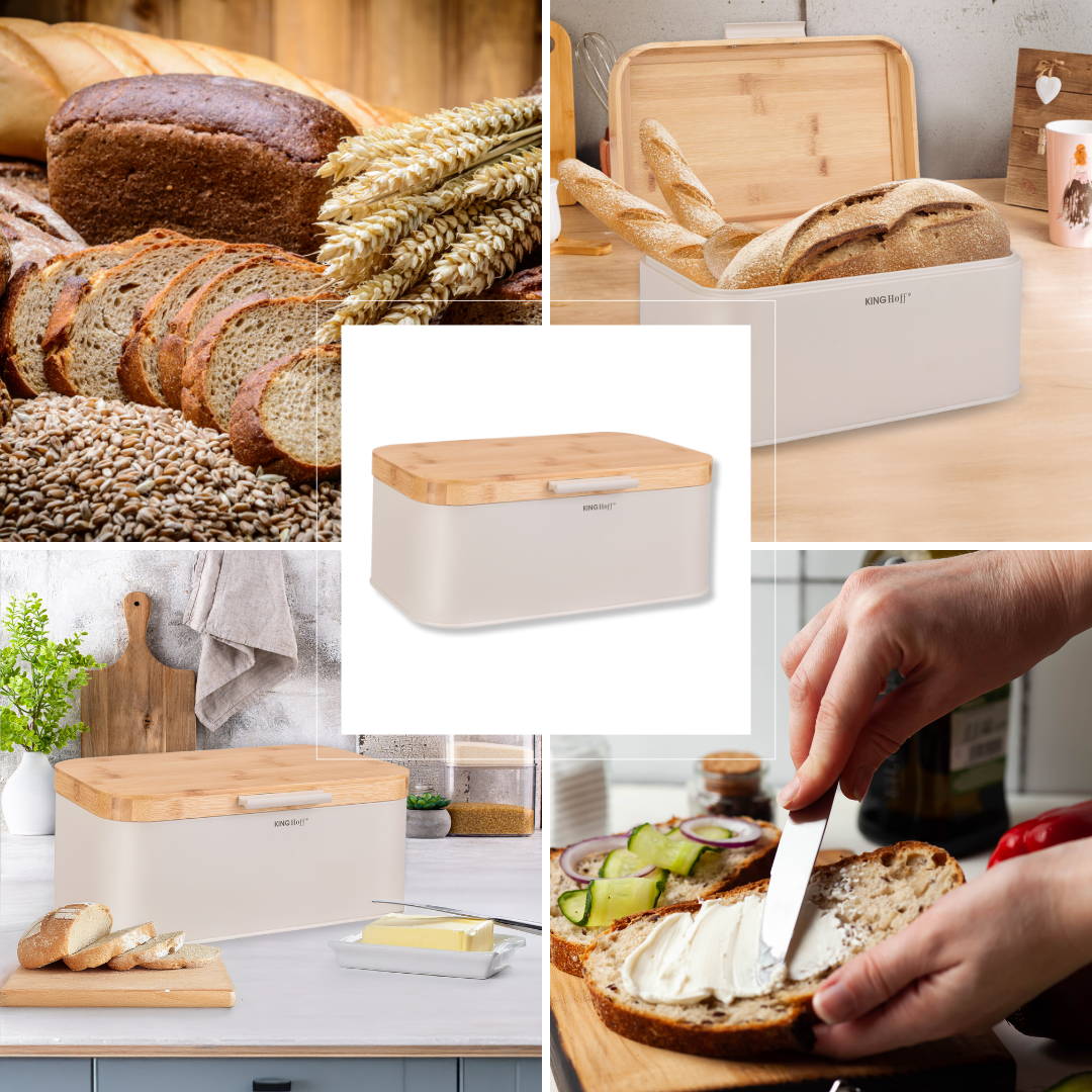 KINGHoff Bread – Bread box, beige, with a bamboo lid, Kinghoff, KH-1928 – image 11