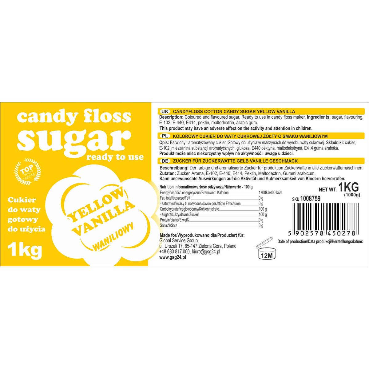 Candy & Chocolate – Colored yellow cotton candy sugar with - Carlat