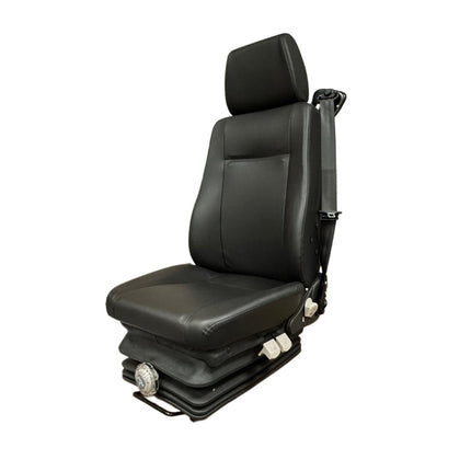 Black vehicle seat with adjustable features on a white background