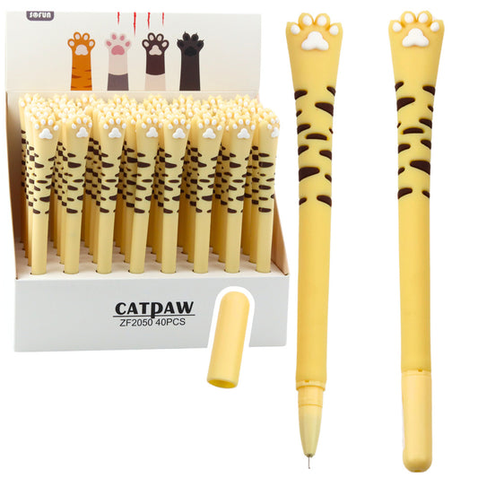 Cat Paw Gel Pen, Blue Ink, Yellow Cap with Stripes, 16.5 cm - Carlat