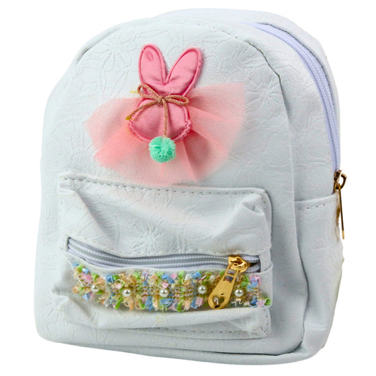 Children's Backpack with Embossed Rabbit Design, Tulle, Decorative Ribbon, White, 2.5L, 20 cm - Carlat