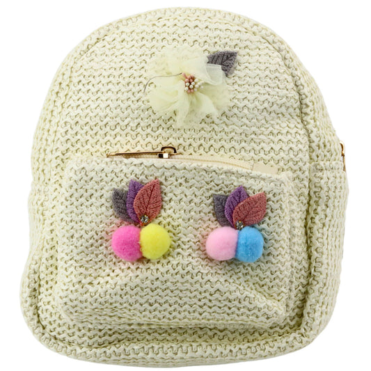 Children's Backpack with Embroidered Pom-Poms, Colorful, Cream, 20 cm, 2.5 L - Carlat