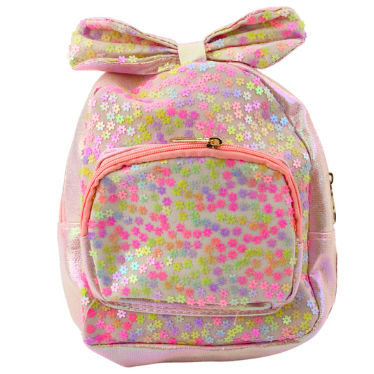 Children's Backpack with Sequins, Floral Print, Bow, Light Pink, 22 cm, 2.8 L - Carlat