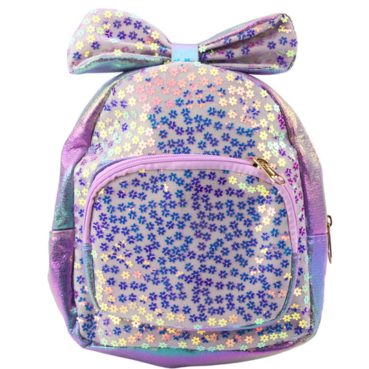 Children's Backpack with Sequins, Floral Print, Bow, Purple, 22 cm, 2.8 L - Carlat