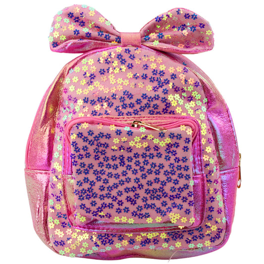 Children's Backpack with Sequins, Floral Print, Pink Bow, 22 cm, 2.8 L - Carlat
