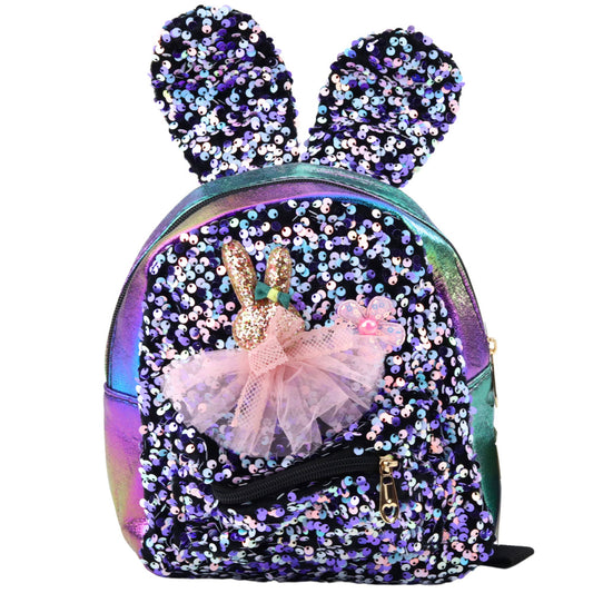 Children's Backpack with Sequins and Rabbit Ears, Dark Multicolored, 22 cm, 4.4 L - Carlat
