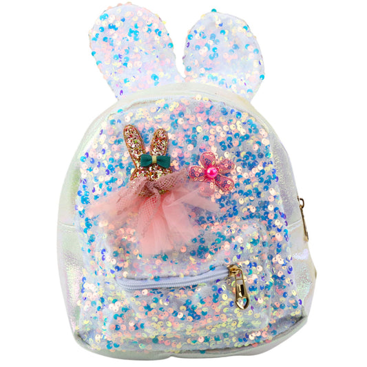 Children's Backpack with Sequins and Rabbit Ears, White, 22 cm, 4.4 L - Carlat